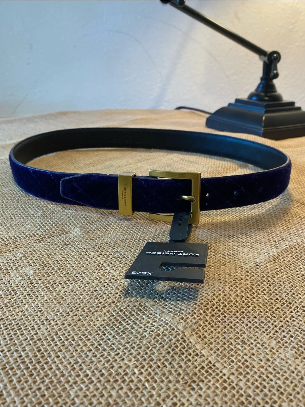 Kurt Geiger Purple Velvet Belt with Gold Hardware